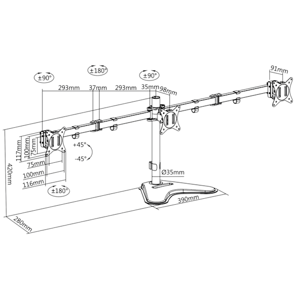 LogiLink Monitoriteline/jalusta kolmelle 17-27\" näytölle 2x658mm