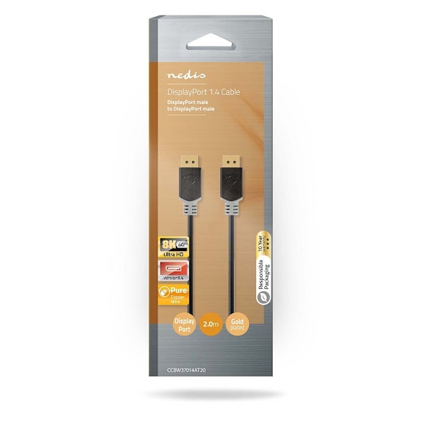 Nedis DisplayPort kaapeli | DisplayPort uros | DisplayPort uros | 8K@60Hz | Kullattu | 2.00 m | Pyöreä | PVC | Antrasiitti | Laatikko