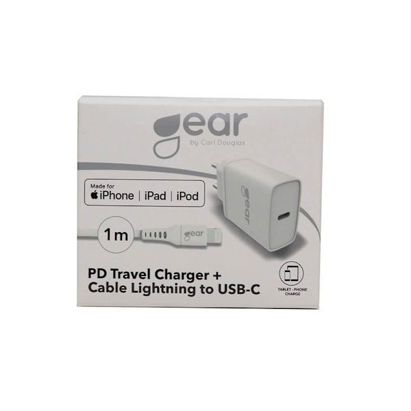 GEAR Lader 220V 1xUSB-C PD 20W Kabel Lightning til USB-C MFI C94