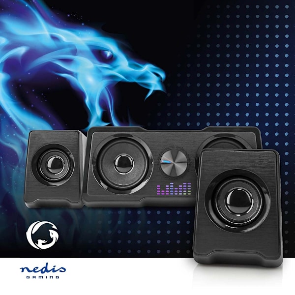 Nedis Gaming högtalare | Högtalarkanaler: 2.2 | USB ström | 3.5 mm Hane | 48 W | LED | Volymkontroll