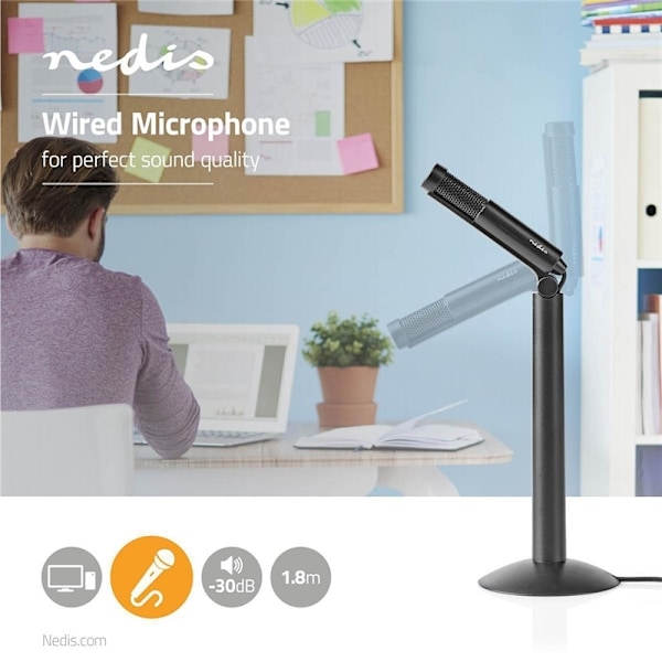 Nedis Mikrofon | Används för: Dator / Skrivbord / Smartphone / Surfplatta | Trådbundet | 1x 3.5 mm