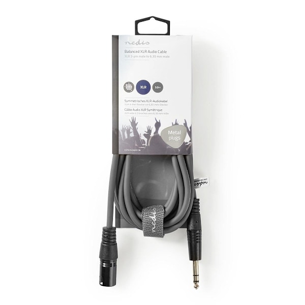 Nedis Balansoitu Audiojohto | XLR 3-Pin uros | 6.35 mm uros | Niklattu | 3.00 m | Pyöreä | PVC | Tummanharmaa | Pahvikotelo