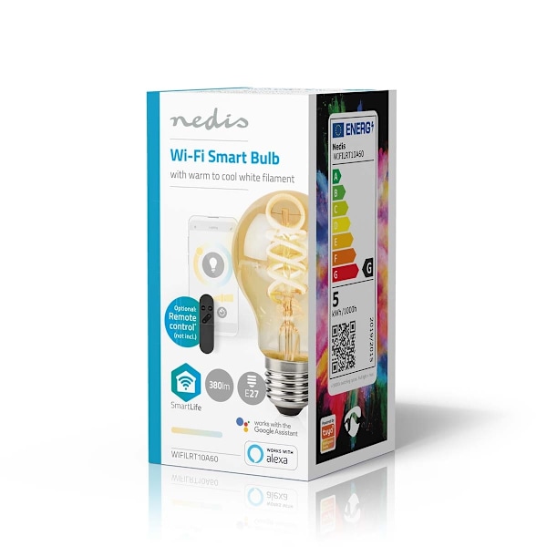 Nedis SmartLife LED Filamenttilamppu | Wi-Fi | E27 | 360 lm | 4.9 W | Lämpimästä kylmään valkoiseen | 1800 - 6500 K | Lasi | Android™ / IOS | polttimo