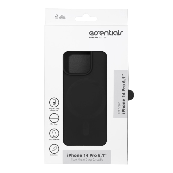 Essentials iPhone 14 Pro Silicone Mag back cover, Black Svart