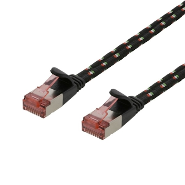 DELTACO laitekaapeli, U/FTP, Cat6a, 1,5m, monilank., litteä, musta