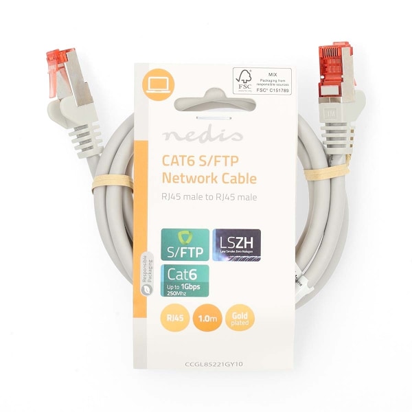 Nedis CAT6 Verkkokaapeli | RJ45 uros | RJ45 uros | S/FTP | 1.00 m | Pyöreä | LSZH | Harmaa | Label