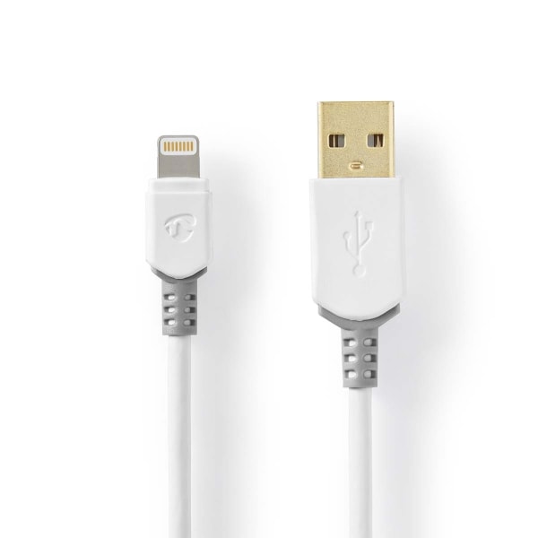 Nedis Lightning Kabel | USB 2.0 | Apple Lightning 8-pin | USB-A Han | 480 Mbps | Guldplateret | 2.00 m | Runde | PVC | Grå / Hvid | Box