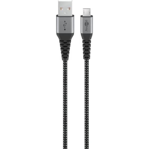 Goobay Micro-USB till USB-A textilkabel med metallkontakter 1 m elegant och extra robust anslutningskabel för enheter med Micro-USB-anslutning