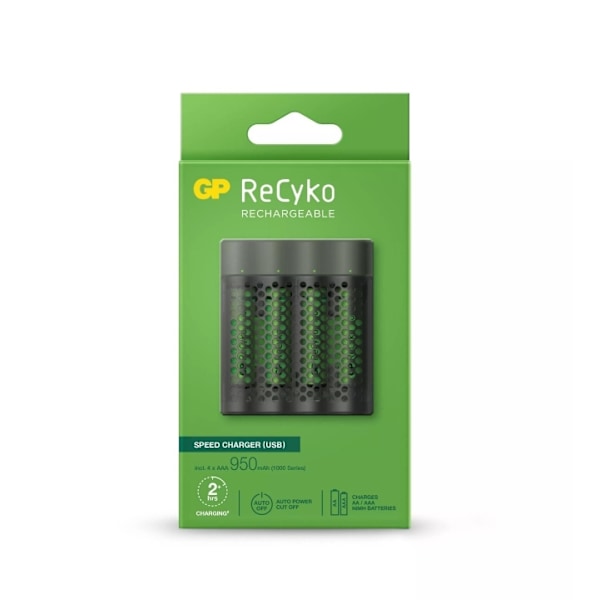 GP ReCyko Speed Charger w/4xAAA 950mAh (PB) Grön