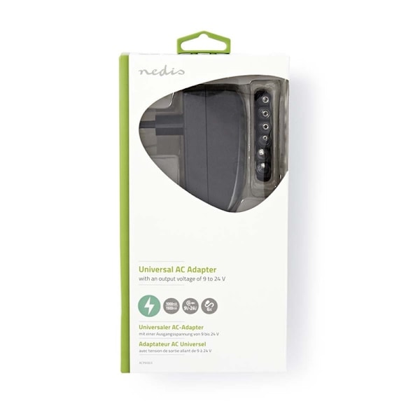 Nedis Universal AC Power Adapter | 24 W | 9 - 24 V DC | 1.80 m | 1.0 A - 1.5 A A | 6 plug(s) | Sort
