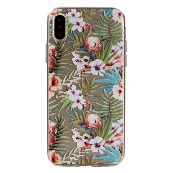 Mjukt TPU skal till iPhone X/XS, Flamingo, Växter Flerfärgad