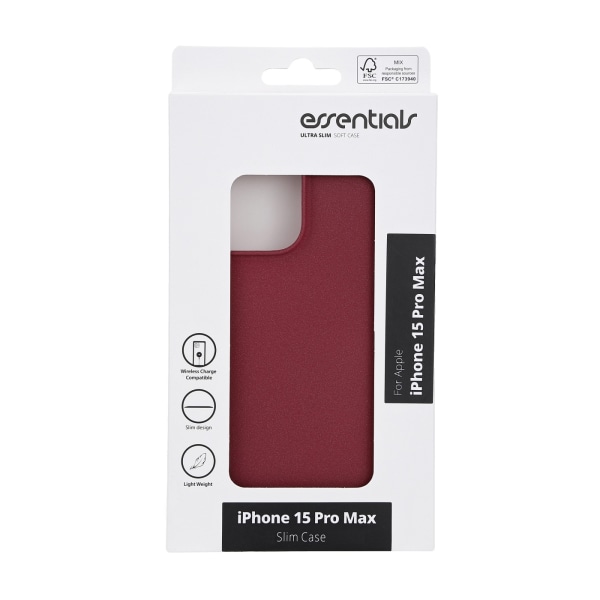 Essentials iPhone 15 Pro Max sand bursted back cover, burgundy Röd