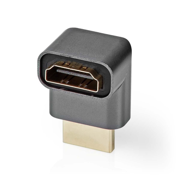 Nedis HDMI™ -sovitin | HDMI™ liitin / HDMI™ uros | HDMI™ Ulostulo | Kullattu | Kulma, 270 ° | Alumiini | Gun Metal Harmaa | 1 kpl | Laatikko kannella