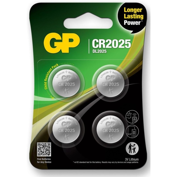 GP Knappcell Litium CR2025, 4-pack