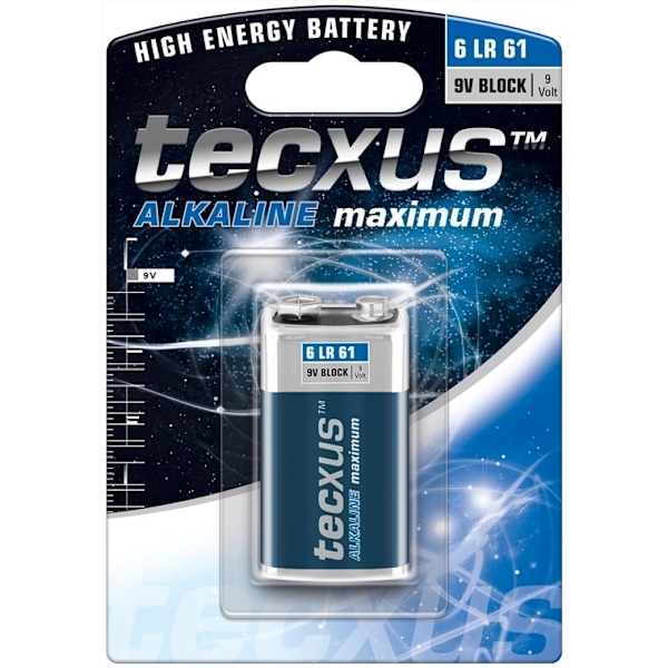 tecxus 6LR61/6LP3146/9 V Block batteri, 1 stk. blister alkaline mangan batteri, 9 V