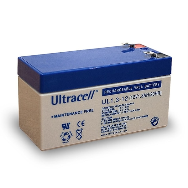 Ultracell Blybatteri 12 V, 1,3 Ah (UL1.3-12) Faston (4,8 mm) Blybatteri, VdS