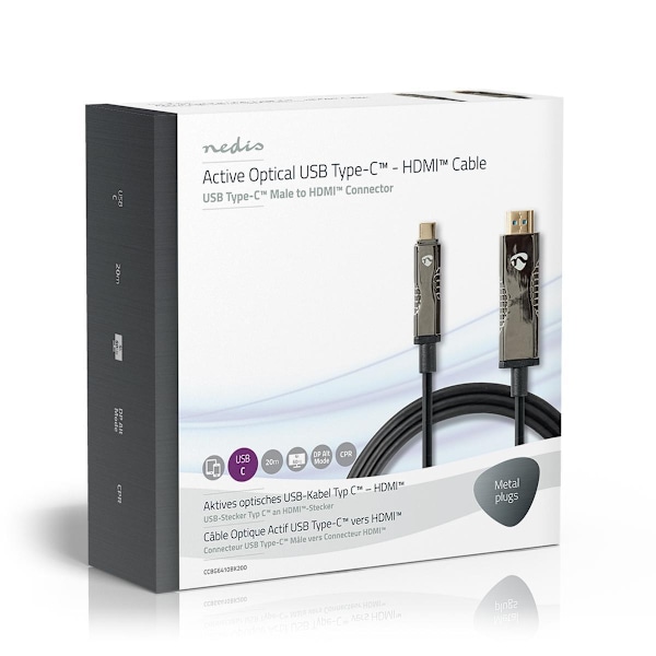 Nedis Aktiv optisk (AOC) USB kabel | USB-C™ Hane | HDMI™ Kontakt | 18 Gbps | 20.0 m | Rund | PVC | Svart | Presentbox