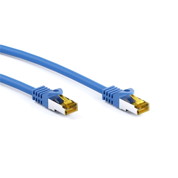 Goobay RJ45 patchkabel S/FTP (PiMF), 500 MHz, med CAT 7 råkabel, blå, 7,5 m LSZH halogenfri kabelhölje, koppar, RJ45-kontakt (CAT 6A)