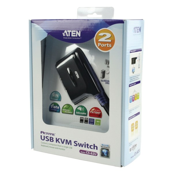 Atena CS62 US2-Port KVM Switch musta