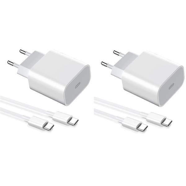 2-pack Laddare för iPhone 15 / 16/ 17 / Android 20W med USB-C till USB-C - Snabbladdare