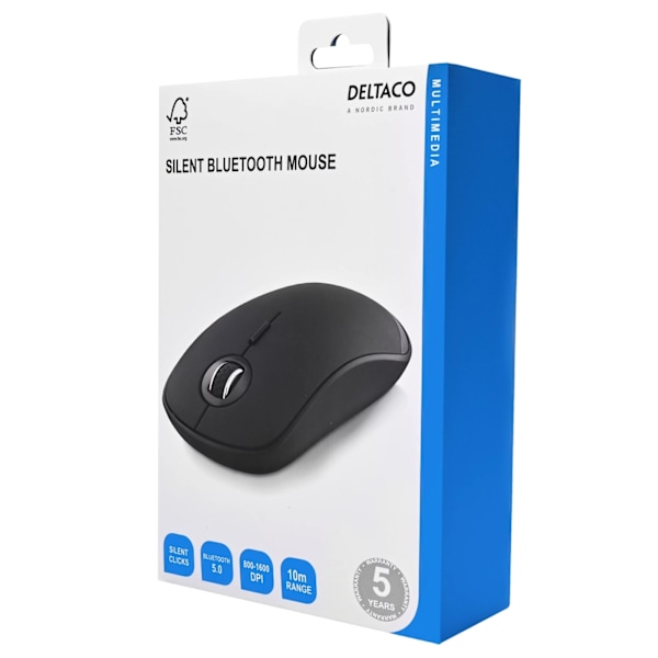 DELTACO Silent wireless mouse, Bluetooth, 1x AA, 800-1600 DPI, 125 Hz,
