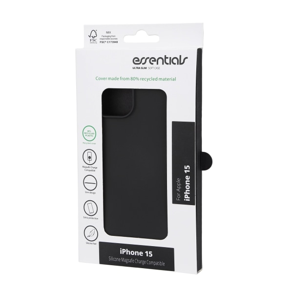 Essentials iPhone 15 silikone bagcover, sort Svart