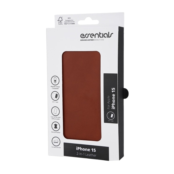 Essentials iPhone 15 leather Mag wallet, detachable, magnetic, brown Brun