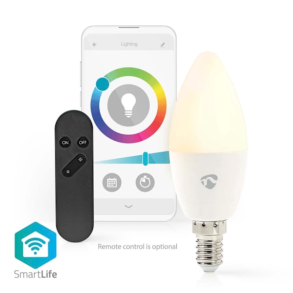 Nedis SmartLife Fuld Farve Pære | Wi-Fi | E14 | 470 lm | 4.9 W | RGB / Varm til kølig hvid | 2700 - 6500 K | Android™ / IOS | Stearinlys | 1 stk