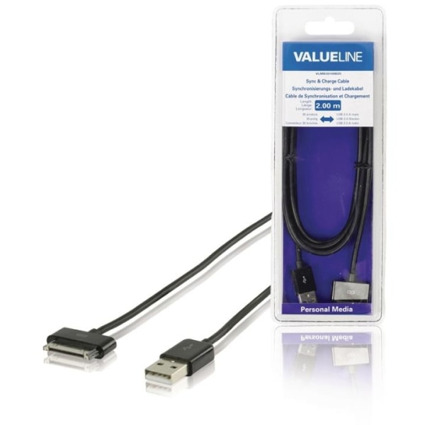 Valueline Opladerkabel Apple Stik 30-Pin - USB A Han 2.00 m Sort