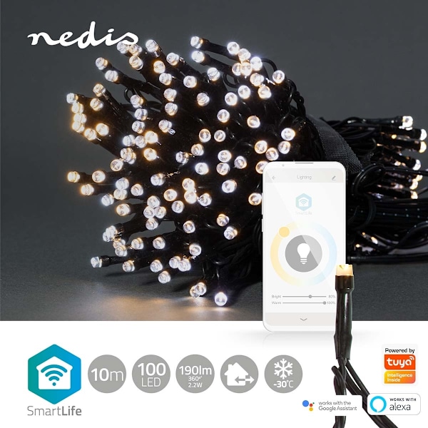 Nedis SmartLife Julbelysning | Sträng | Wi-Fi | Varm till cool vit | 100 LED's | 10.0 m | Android™ / IOS