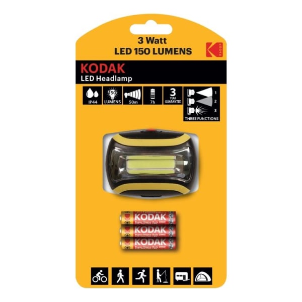 Kodak LED Headlamp, 150lm, 3 modes, 3W single LED, IP44, black