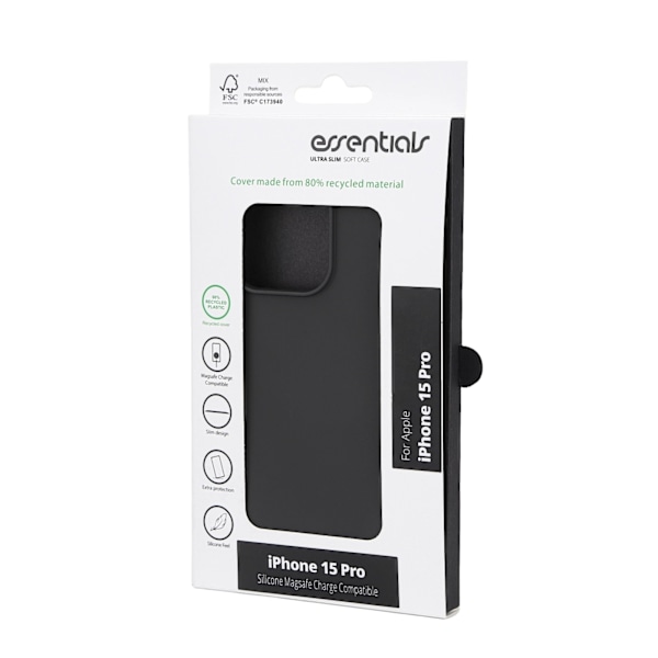 Essentials iPhone 15 Pro silikone bagcover, sort Svart