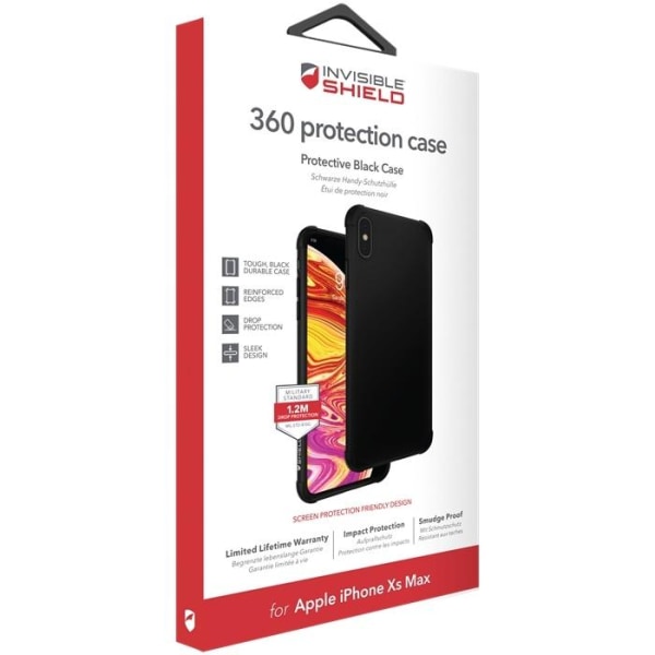 InvisibleShield 360 Protection case, iPhone XS Max, Svar Svart