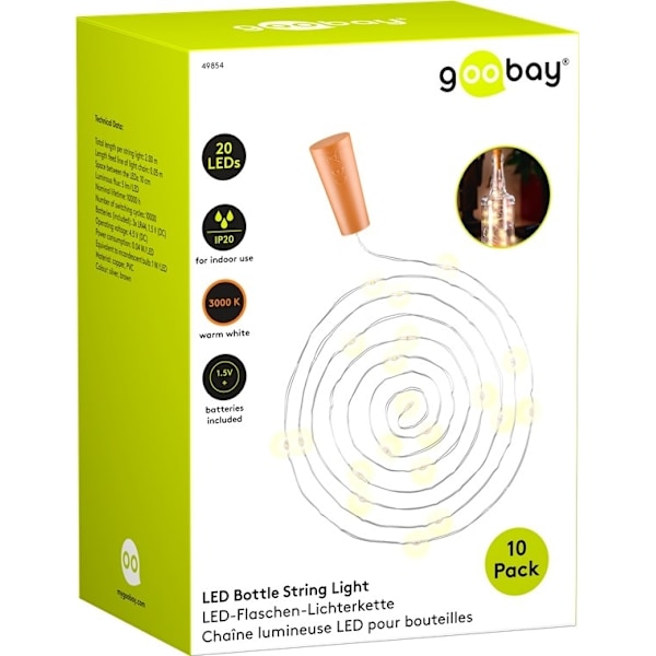 Goobay 10 x 20 LED-flaskor Atmosfärisk belysning dekoration för glasflaskor