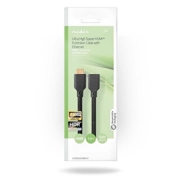 Nedis Ultra High Speed â€‹â€‹HDMI â„¢ kabel | HDMIâ„¢ Stik | HDMI â„¢ -udgang | 8K@60Hz | 48 Gbps | 1.00 m | Runde | 7.9 mm | Sort | Box