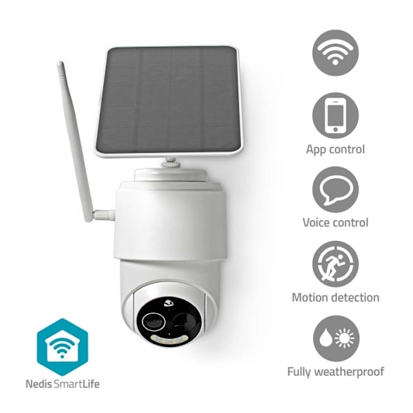 Nedis SmartLife Utomhus Kamera | Wi-Fi | Full HD 1080p | Panorera lutning | IP65 | Max. batteritid: 5 Månader | microSD (ingår inte) / Molnlagring (ti Vit