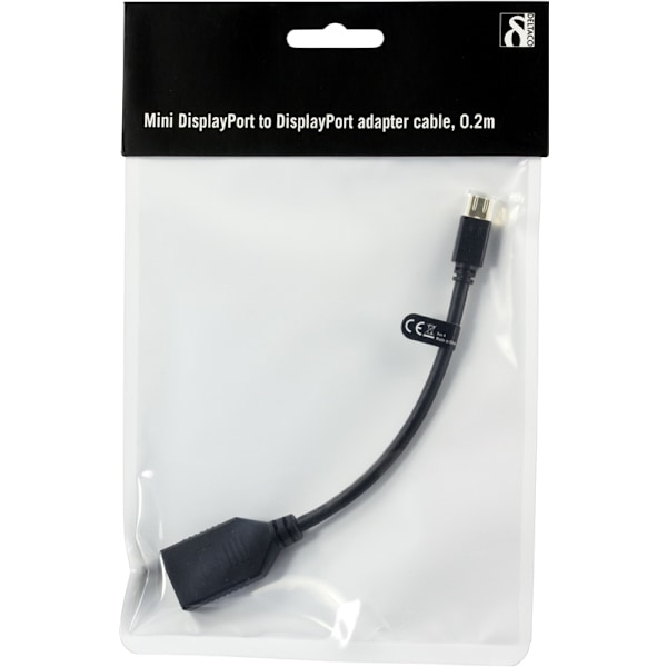 DELTACO Mini DisplayPort ha till DisplayPort ho, 0,15m, svart (MDP-DP1)