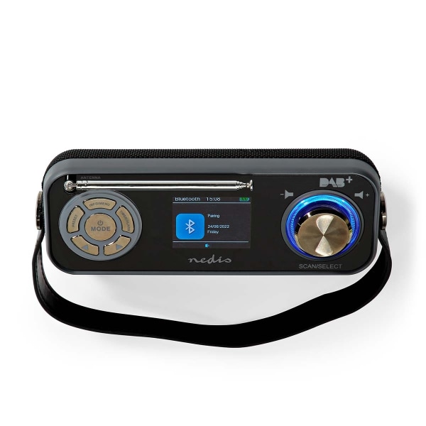 Nedis DAB+ Radio | Borddesign | DAB+ / FM | 2.4 " | Farveskærm | Batteri / Strømforsyning | Digital | 24 W | Bluetooth® | Hovedtelefonudgang | Vækkeur