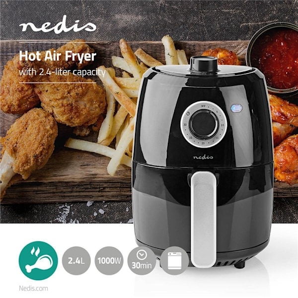 Nedis Varmlufts Fritös | 2.4 l | Timer: 30 min | Analog | Aluminium / Svart