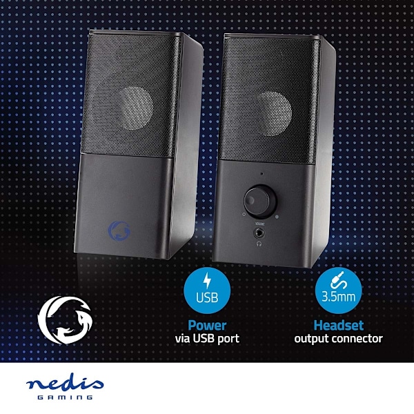 Nedis Gaming Højttaler | Højttalerkanaler: 2.0 | USB Drevet | 3.5 mm Hanstik | 18 W | Uden Belysning | Volumenkontrol | Tilslutninger udgang: 1x 3.5 m