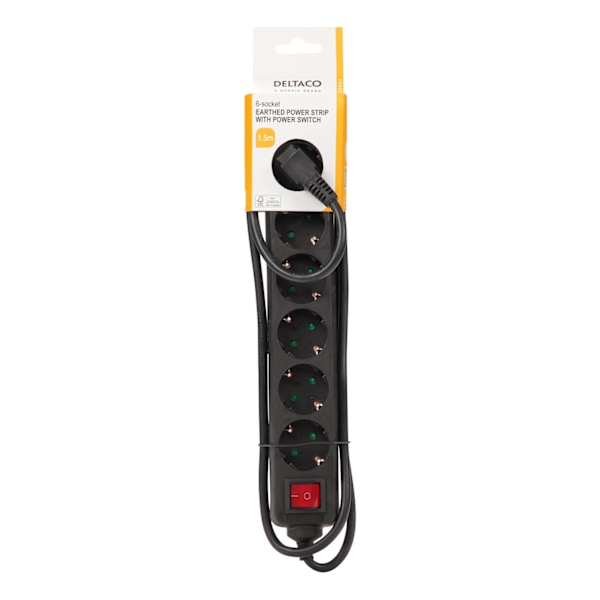 DELTACO outlet 6xCEE 7/3 1xCEE 7/7 switch 1,5m black