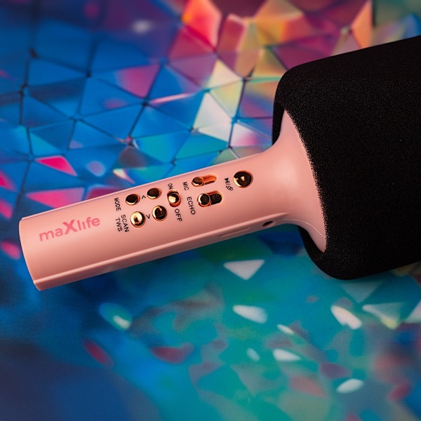 MaxLife MXBM-600 - Karaoke-Mikrofon med inbyggd högtalare, Rosa