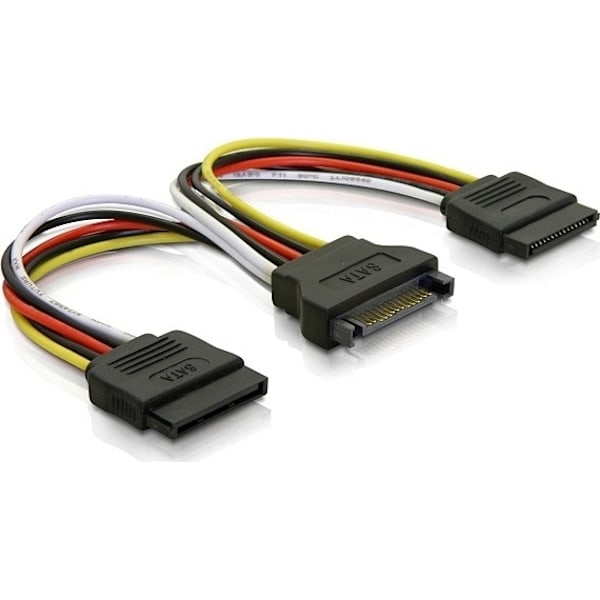 DELTACO Y-strömadapter för 15-pin SATA-ström, för 2 hårddiskar, 10 cm (SATA-15)