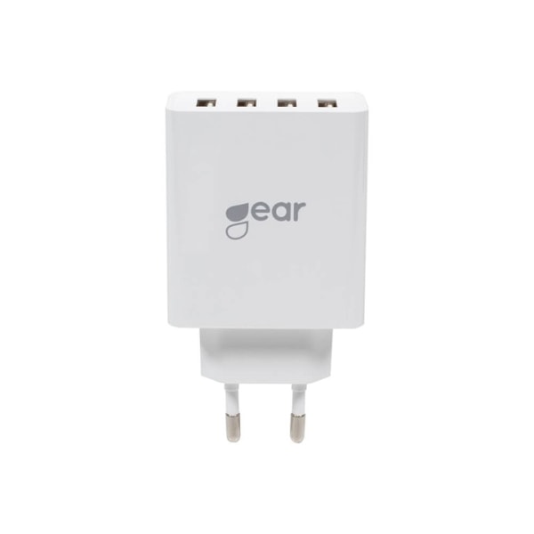 GEAR Lader 220V 4xUSB-A 5A/25W Hvid