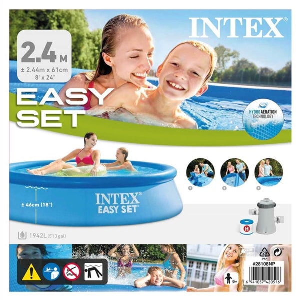 Intex Easy Set, Uppblåsbar Pool + Pump, 244x61cm, 1900 liter