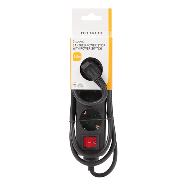 DELTACO outlet 3xCEE 7/3 1xCEE 7/7 switch 1,5m black