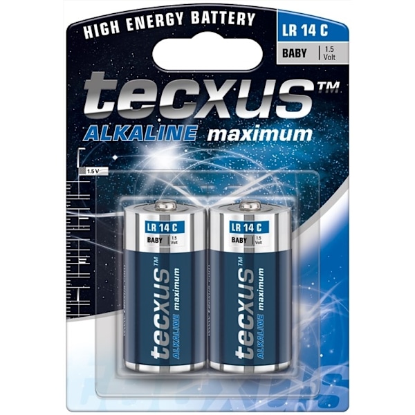 tecxus LR14/C (Baby) batteri, 2 st. blister alkaliskt manganbatteri, 1,5 V