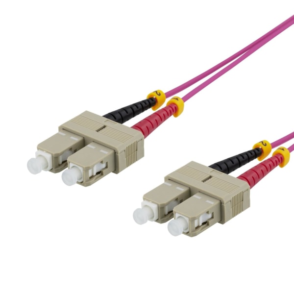 Deltaco OM4 Fiber cable, SC - SC Duplex, 50/125, 1m, pink