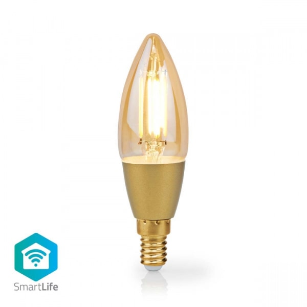 Nedis SmartLife LED Filamenttilamppu | Wi-Fi | E14 | 470 lm | 4.9 W | Lämmin Valkoinen | 1800 - 3000 K | Lasi | Android™ / IOS | Kynttilä | 1 kpl