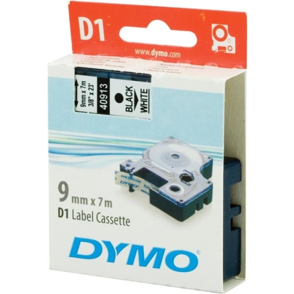 DYMO D1, markeringstape, 9 mm, sort tekst på hvid tape, 7 m